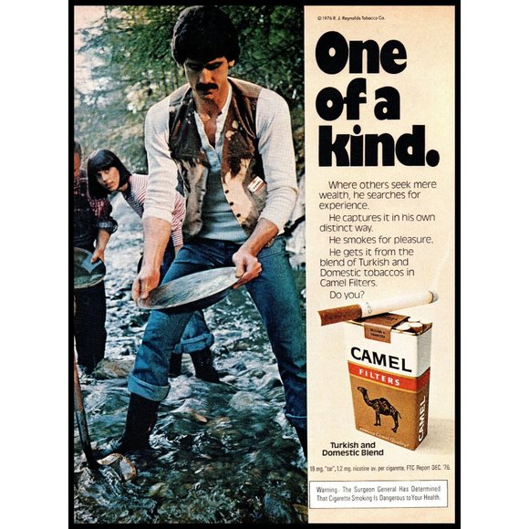 1977 Camel Cigarettes Vintage Print Ad Gold Panning Mining River Wall Art Photo - Picture 1 of 1